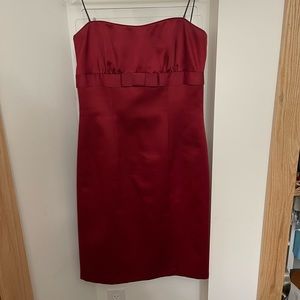 Red strapless cocktail party dress